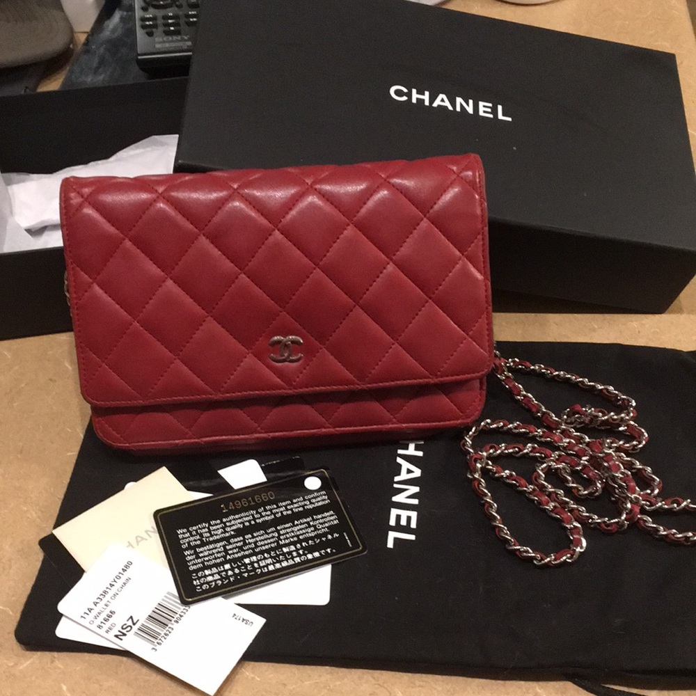 Red Chanel Quilted WOC Wallet on Chain